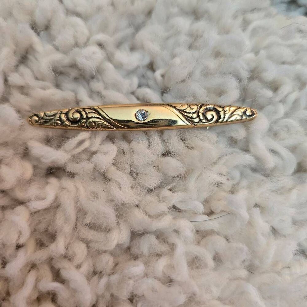 Vintage AVON Gold Tone Bar Pin Brooch Rhinestone Accent